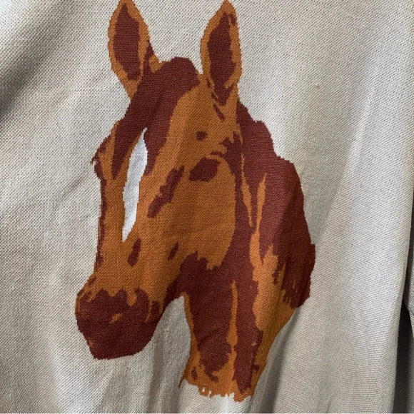 Two 2 Fly Sweater Horse Equestrian Western Oversized Pullover Tan Brown Size S M - Picture 2 of 7